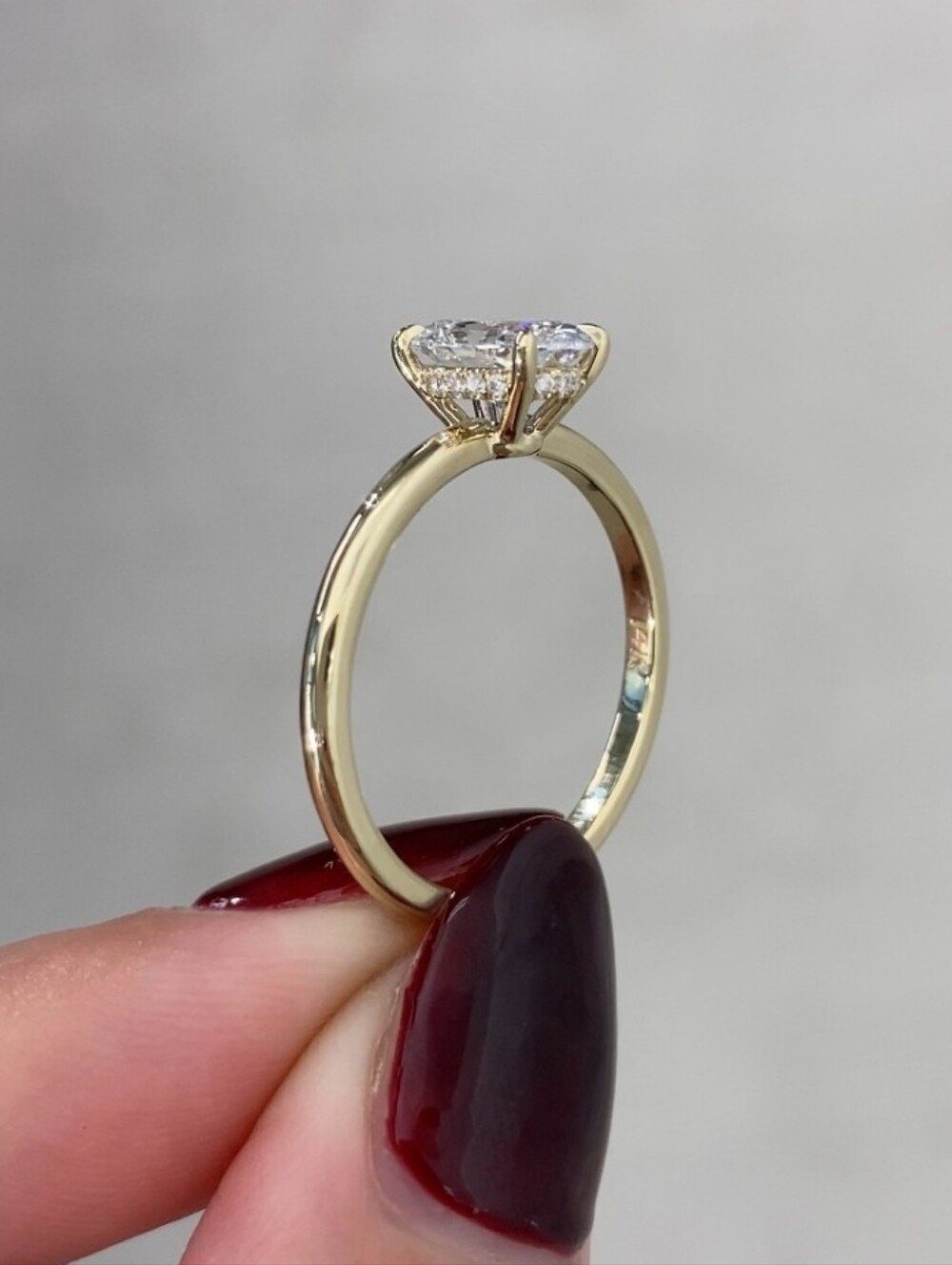 Classic 1.05CT Oval Solitaire 14K Yellow Gold Engagement Ring With Hidden Halo